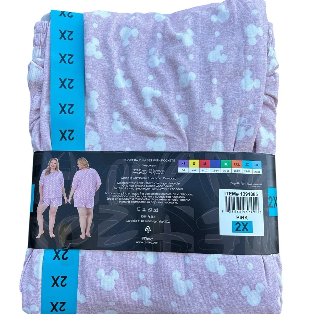 Disney Mickey & Minnie Lavender Purple Short Pajama Set with Pockets - 2X - Picture 2 of 2